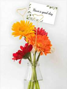 20pcs Metal Flower Bouquet Card Holders, Gold Heart Flower & Photo Clip Stands, Card Message Flower Bouquet Holders, Suitable For Weddings, Birthday Parties - Gold - View 7