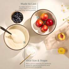 KooK - Ensaladera de cerámica cuencos de cocina grandes en relieve para servir pasta sopa frutas microondas y lavaplatos crema con detalles de cobre oscuro juego de 2 67 onzas colección - Geométrico - Ver 4