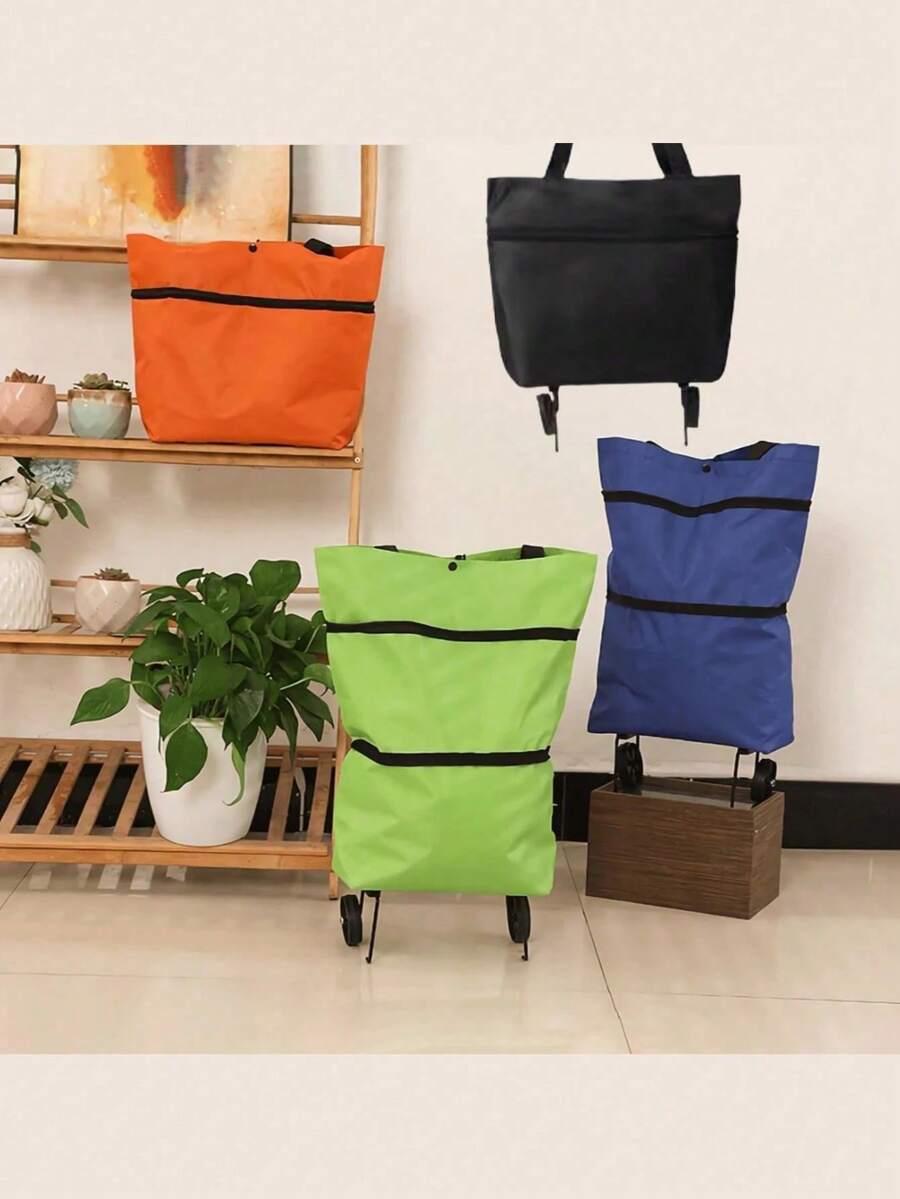 2-In-1 Foldable Rolling Shopping Cart, Oxford Cloth Rolling Shopping Bag, Lightweight Foldable Hand Trolley Bag, Waterproof Reusable Shopping Bag, Suitable For Travel, Shopping And Laundry, Unisex
