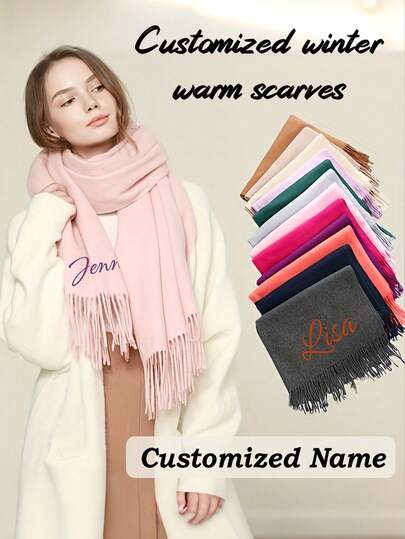 Customized Scarf, Customized Neutral Color Winter Solid Color Scarf, Fashion Customized Scarf, Outdoor Warm Tassel Scarf, Casual Style, Solid Color, Handwashable, Knitted Craftsmanship, Suitable For Weekend Leisure Activities. Casual, Cute, Decorative, And Fun.