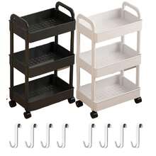 3 - Tier Rolling Storage Cart With Wheels, Multi - Layer Utility Trolley Organizer With Perforated Shelves For Bathroom, Kitchen, Office, Bedroom, Easy To Move And Assemble - 白色 - 查看 2