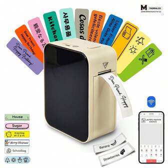  Marklife 1 st P15 Bubble Tea-mönster bärbar Bluetooth-termoetikettskrivare, trådlös etikettskrivare, bläckfri ficketikettskrivare, levereras med 1 rulle 12x40 mm etikettpapper, kompatibel med iOS- och Android-smartphones, praktisk etikettskrivare, lämplig för hem- och företagsbruk, barn/familj/årsslut/jul/nyårspresent (2026)