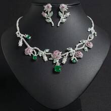 1 Set Women's Fashion Jewelry Set | Zirconia Inlaid | Rose | Necklace, Earrings Suitable For Women/Bride/Bridesmaid/Festival/Party/Wedding/Banquet | Gift - Jewelry Set - View 1
