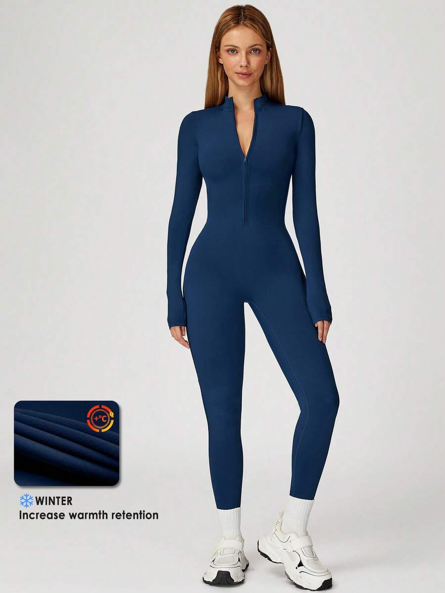 MASKERT 女士连体裤，弹力舒适运动连体裤，适合瑜伽 - 寶藍色 - 查看 1