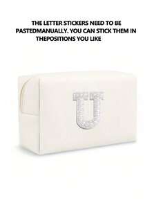 1个女士八角形化妆包，PU字母化妆包，便携式雪尼尔字母拉链化妆包，字母贴片PU皮革防水旅行洗漱包，字母组合化妆包（A~Z），拉链洗漱收纳包，沙滩包，度假收纳包，旅行必备收纳包，耐用便携式化妆包，行李整理包，母亲节礼物，时尚耐用 - 白色+珍珠字母 A-Z - 查看 19