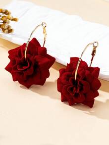 1 Pair Bohemian Style Fabric Flower Earrings, Fashionable For Women, Suitable For Daily Wear, Vacation And Gift - Red Rose - View 3