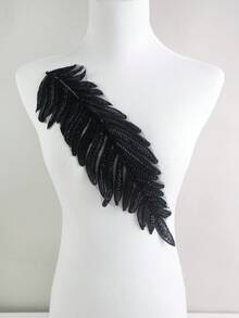 40厘米/15.7英寸叶形网纱蕾丝刺绣串珠贴片，适用于服装配饰、DIY婚纱装饰