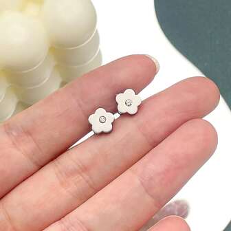 Pendientes de botón con flor de rhinestone, diseño minimalista y nicho, material de acero inoxidable hipoalergénico y versátil para mujeres