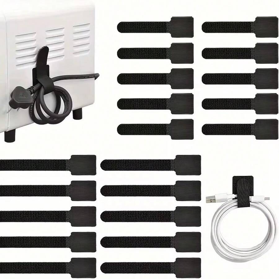 1/10/20pcs Cable Organizer Tie Wraps, Reusable Home Wire Management Clips - Black - View 1
