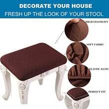 Juego de 4 fundas elásticas rectangulares para taburetes de bar elásticas jacquard fundas para asientos de silla fundas de asiento para bancos de madera lavables café - Café - Ver 3