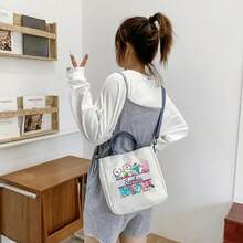 大容量男女通用手提包，新款设计，韩版风格，学院风，适合中学生，帆布包，休闲包，单肩包，购物袋，旅行包，时尚包，大容量背包，适合海滩、学校、工作和日常使用 - 彩色 - 查看 2