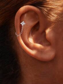 SereneSpark 1pc Moissanite Star Stud Earrings, 925 Sterling Silver, Hypoallergenic, Flat Back Cartilage Earrings, 18K White Gold Plated, Suitable For Daily Wear, Wedding, Party, Engagement, Exquisite Jewelry - White Gold - View 6