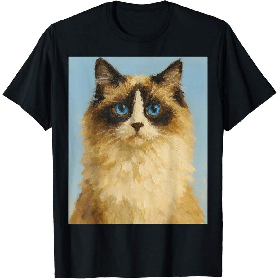Oil Painting Of A Ragdoll Cat T-Shirt - 黑色 - 查看 1
