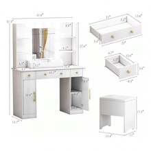 Tocador Con Espejo,luces Led,estación De Carga Y Taburete - Tipo de Enchufe A USA (110-127V) - Ver 2