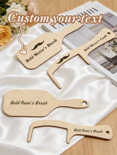 1pc Funny Bald Men's Comb, Humorous Gift Comb, Comical Bald Men's Hair Comb, Wooden Hairless Comb With Toothless Set, Wooden Handle Anti-Static Hairless Brush, Wooden Hairless Grooming Brush, Comb And Brush Set, Wooden Combs, Perfect Gift For Bald Men