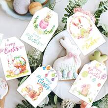 60pcs Cute Easter Gift Tag Set Rabbit Easter Egg Pattern With Hemp Rope Decoration Festival Gift Packaging Label, Cute Easter Tag