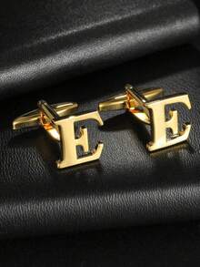 1 Pair A-Z 26 English Letter Stainless Steel Cufflinks, Men's Fashion French Cufflinks, Suitable For Wedding, Birthday, Business, Daily Wear, Gold, Silver, Cross-Border Supply Gold 26 Smooth Metal Stainless Steel Cufflinks Wholesale For Men's Dress Shirts - Yellow Gold - View 15
