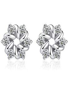 زوج من أقراط الأزهار الفاخرة، مرصعة بالزركونيا الاصطناعية، أقراط إبزيم هايبوالرجينيك للنساء، أقراط البرسيم الأربعة الورقات الحظ، حجر الميلاد لشهر نوفمبر، مجوهرات للارتداء اليومي والهدايا، منخفضة التحسس، للحفلات والأعياد - أقراط على شكل زهرة بخمس بتلات - مشاهدة 6