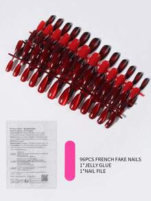 96pcs Glossy Nail Stickers Set, Including 4 Styles: Shiny Red, Y2K Cat Eye, Burgundy, Ombre, Acrylic Nail Art Decals, Elegant Medium Length, Perfect Fit Fake Nails Kit With 1pc Jelly Gel And 1pc Nail File, Suitable For Women And Girls DIY Daily Life And Party Use - Multicolor - View 4