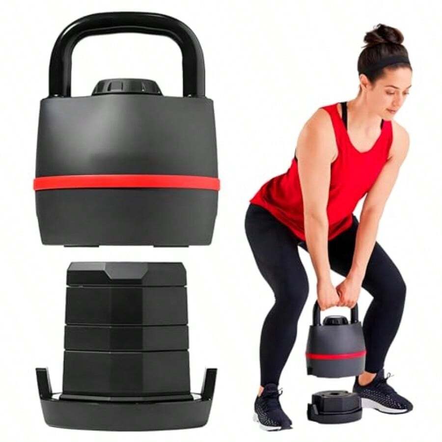 OP-Sitting Is The New Smoking Kit Pesa Rusa Ajustable - Pesas Para Ejercicio En Casa Y Gym Entrenamiento Completo Mancuernas Agarre Cómodo Kettlebell Pesos de 3.6-18 Kg Para Hombres Y Mujeres - Rojo - Ver 1