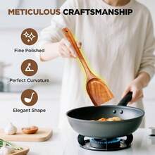 Natural Teak Wood Cooking Utensils Set - 4pcs Wooden Spoons Cooking With Ladle, Spatula, And Slotted Spoon, Premium Kitchen Tools Chefs - 6Pcs Set - View 5