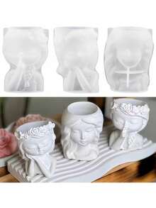 1件装，树脂浇铸模具，女孩造型花盆硅胶模具，粘土模具，石膏花盆/烛台模具，混凝土花盆模具（用于制作盆栽植物），DIY树脂浇铸模具，环氧树脂花盆模具，手工水泥笔筒模具