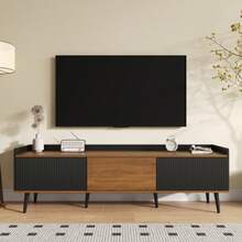 TV Cabinet, TV Table, TV Stand, Three-Door Base Unit. Compact Design. Black And Natural Wood Finish. Height 49.5 Cm / Length 160 Cm / Width 39 Cm - Black - View 4