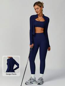 MASKERT Bộ đồ thể thao nữ 2 món, trang phục tập thể dục, đồ tập yoga, bộ đồ chạy bộ, đồ thể thao co giãn cao, đồ thể thao thường ngày, thân thiện với da và thoải mái. - Màu xanh hải quân - Xem 2