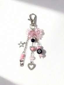 1pc Handmade Resin Bead Keychain - Punk Style, Fashion Lobster Clasp Pendant Accessory For Women - Multicolor - View 1