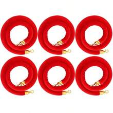 6 Pack Veet Stanchion Rope 5 Feet Crowd Control Stanchion Ropes Safety Barrier With Gold Plated Hook For Carpet Events Movie Theaters Grand Openings Hotels Party Red - 紅色 - 查看 1