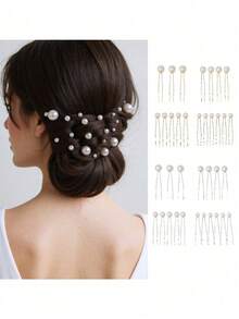 18 件装 U 型珍珠发叉 - 各种尺寸仿珍珠发夹，优雅发饰，适合女孩，可用于婚礼、派对、节日和日常佩戴 - 珍珠髮飾 - 查看 3