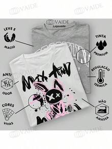 Camiseta Strret Wear Estampada Abraço o Gato Blusa T Shirt Oversized Folgada Casual Estilosa