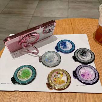 Luxury Glitter Powder Phone Holder Ring, Universal Flat Foldable Ring Grip Stand For Desk