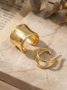 2pcs Women's Clip-On Earrings Set - Wide Circle Double Loop Clip Earrings - Simple Thick Stacked Ear Cuff Jewelry Gift - Multicolor - View 5