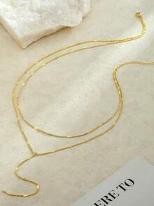 1pc Elegant Multi-Layer Silver-Plated Chain Pendant Necklace, Y-Shaped Layered Necklace, Minimalist Versatile Chain Necklace, Tassel Style Necklace - Silver Stacked Y-shaped Chain Necklace - View 9