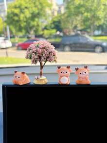 4 piezas Decoración de coche de ciervos del bosque de invierno en miniatura, adorno miniatura para el salpicadero, pantalla de ordenador, escritorio - Figura de ciervo - Ver 1