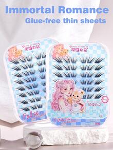48pcs Glue-Free Immortal Love Thin Eyelash Strips, Transparent & Lightweight, Curly & Fluttery, Natural Look & Eye-Enlarging - Black - View 6