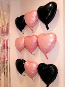 12pcs Heart-Shaped Foil Balloons, Black And Pink, 18 Inch Polyester Film Helium Balloons, Suitable For Party, Birthday, Anniversary, Wedding Decoration - Universal Metallic Balloons, No Power Required - Multicolor - View 3