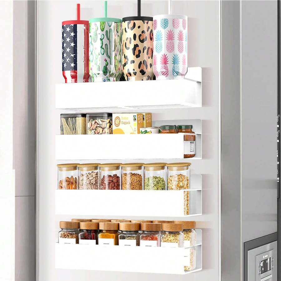 4-Pack Metal Magnetic Spice Storage Set , Space Saving Multi-Purpose Organizer For Fridge, Freezer & Washing Machine, Tool-Free Install, Rust-Resistant Black Finish - Thoughtful Gift For Mom - trắng - Xem 1