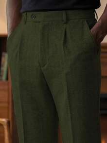 Mens Pants Tweed Herringbone Vintage Dress Pant Trousers Regular Fit Suit Pants For Men - xanh quân đội - Xem 1