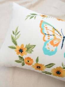 1pc Spring & Summer Floral Embroidered Throw Pillow Cover, Butterfly Wreath Cushion Cover, Suitable For Indoor Decor, All Season Pillow Sham, Pillow Insert Not Included - Multicolor - View 6