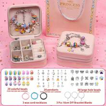 DIY手链制作套装 | 便携式串珠首饰礼盒，适合女孩和儿童 | 创意手工套装，适合生日派对、圣诞节、情人节和复活节 - 小公主梦想系列，配有精美包装和便携式手链收纳盒 - 送给女孩的最佳礼物