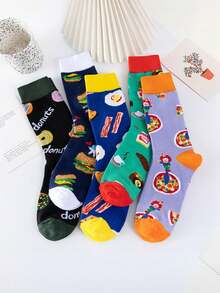 2/3/6 Pairs Random Fashionable Versstile Creative AB Asymmetrical High Top Socks With Cartoon Animal, Tool, And Character Patterns - Multicolor - View 4