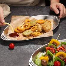 Plato para pescado de acero inoxidable 304: Plato de barbacoa creativo, adecuado para hornear, cocinar al vapor pescado y aperitivos - Forma ovalada, material de acero inoxidable duradero - Multicolor - Ver 2