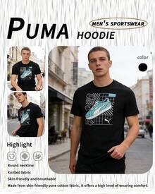 Puma GRAPHICS 运动鞋短袖轻便男士跑步骑行训练上衣健身休闲篮球运动服 634202-01 - 黑色 - 查看 1