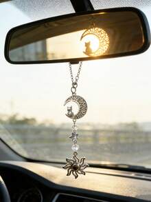 1 pieza Decoración de coche con estrella, luna y sol, colgante de cristal para espejo retrovisor - B - Ver 1