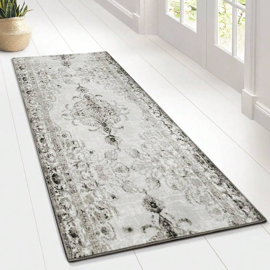 Floordirekt Teppichläufer Palau - Feinschlingenteppich - für Küche, Flur & Wohnbereich - Vintage-Muster - Viele Größen - Grau - Übersicht 1