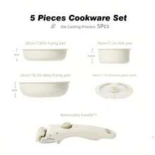 12/9/5/4 Piece Cookware Set, Kitchen Cooking Set, With Detachable Handles, Dishwasher And Oven - White - View 11