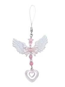 新款时尚女士可爱翅膀蝴蝶结心形手机挂饰，适合女孩和女士，可用作钥匙扣、包包装饰配件和礼物 - 淺粉色 - 查看 6