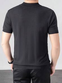 男士短袖半高领毛衣，轻盈透气针织上衣，休闲日常百搭打底衫 - 黑色 - 查看 3